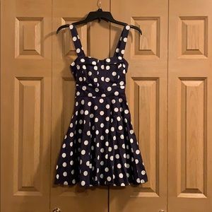 Navy and white polka dot dress